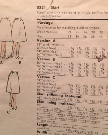VTG Vogue 1950s Skirt pattern UNCUT