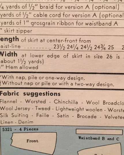 VTG Vogue 1950s Skirt pattern UNCUT