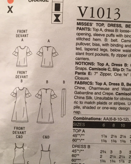 Vogue Sewing pattern DKNY top dress slip pants +