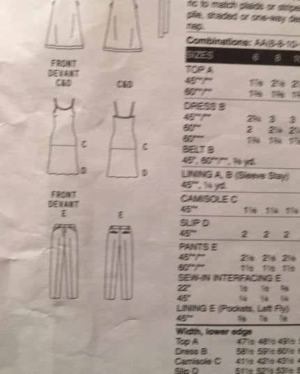 Vogue Sewing pattern DKNY top dress slip pants +