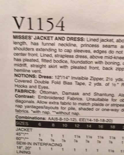 Vogue dress & Jacket sewing pattern Badgley Mishka