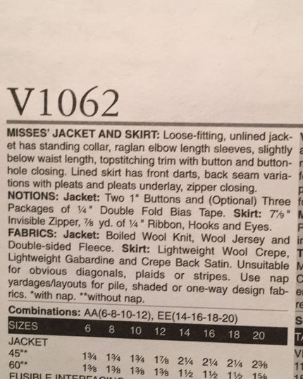 Vogue Sewing pattern Ann Klein Jacket skirt NEW