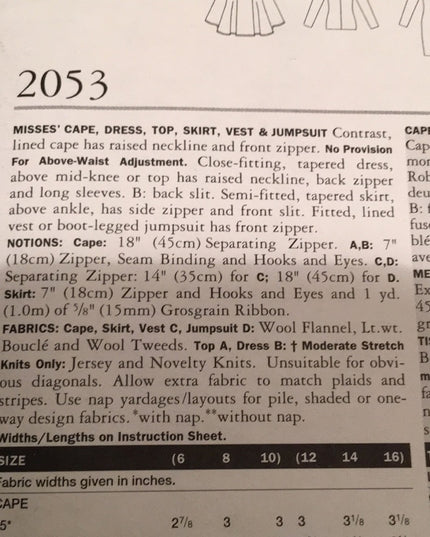 Vogue sewing pattern Dress vest Cape jumper Uncut