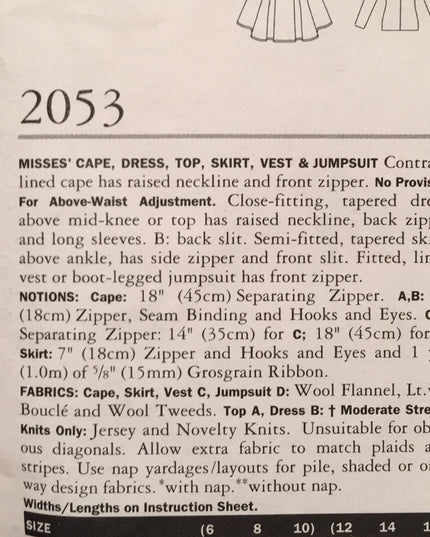 Vogue sewing pattern Dress vest Cape jumper Uncut
