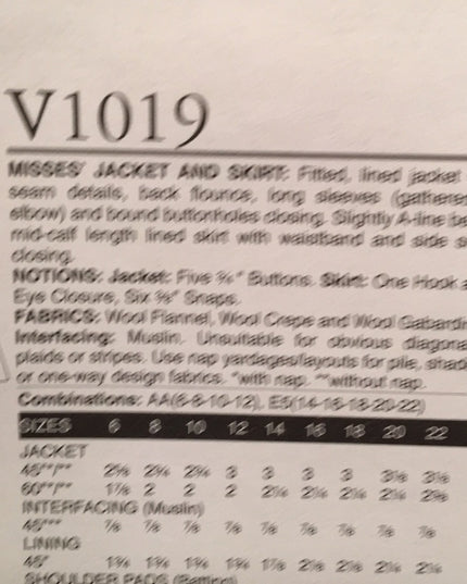 Vogue sewing pattern 1940s  jacket skirt UNCUT