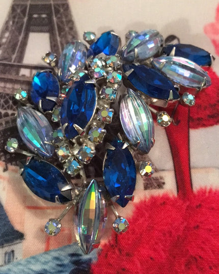 Vintage Blue crystal Ab Stunning brooch
