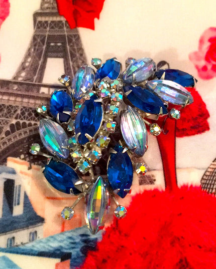 Vintage Blue crystal Ab Stunning brooch