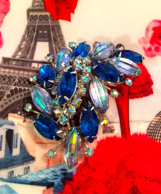 Vintage Blue crystal Ab Stunning brooch