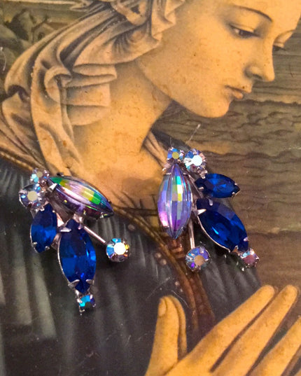 VTG Blue crystal clip on earrings