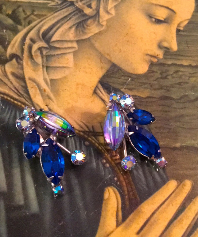 VTG Blue crystal clip on earrings