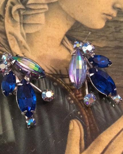 VTG Blue crystal clip on earrings