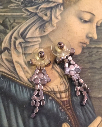 VTG pink clear crystal pierced earrings