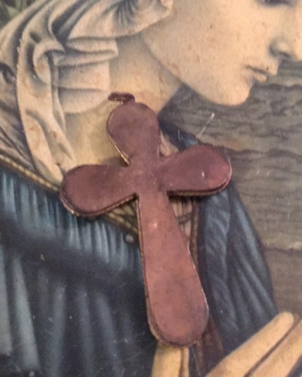VTG Italian Glass mosaic cross pendant Brass