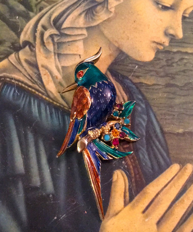 VTG D orlan Gold enameld bird brooch