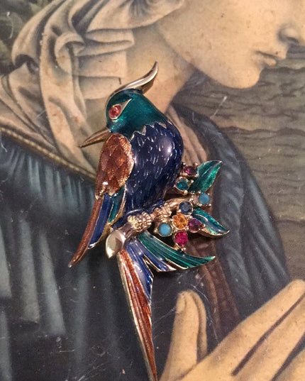 VTG D orlan Gold enameld bird brooch