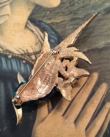 VTG D orlan Gold enameld bird brooch
