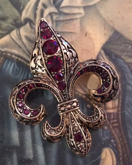 VTG Le fleur Gold red cryatal brooch