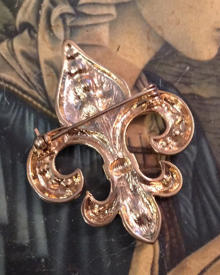 VTG Le fleur Gold red cryatal brooch