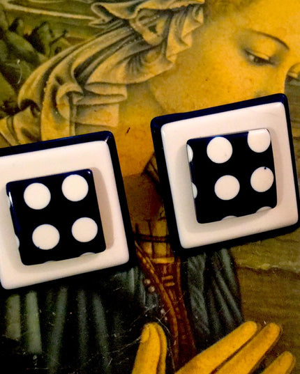 VTG blue white polka dot square pierced earrings