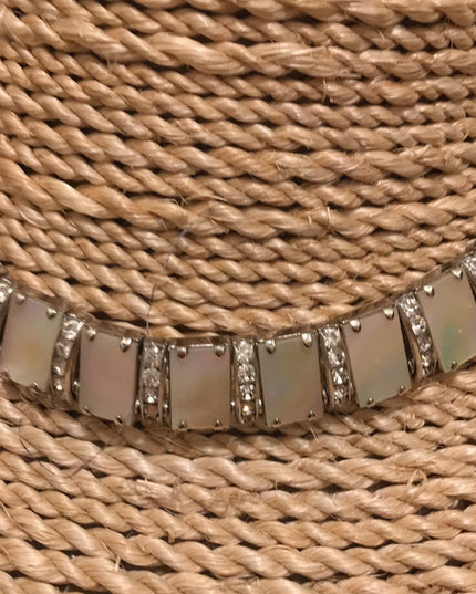 Vintage 1960s Abalone Crystal silver finish choker cleopatra necklace