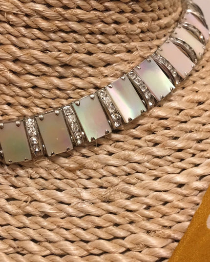 Vintage 1960s Abalone Crystal silver finish choker cleopatra necklace