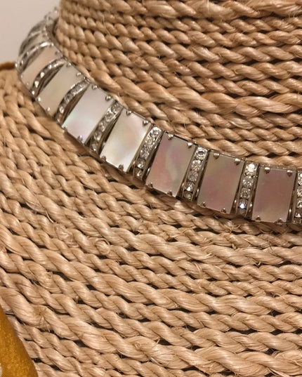 Vintage 1960s Abalone Crystal silver finish choker cleopatra necklace