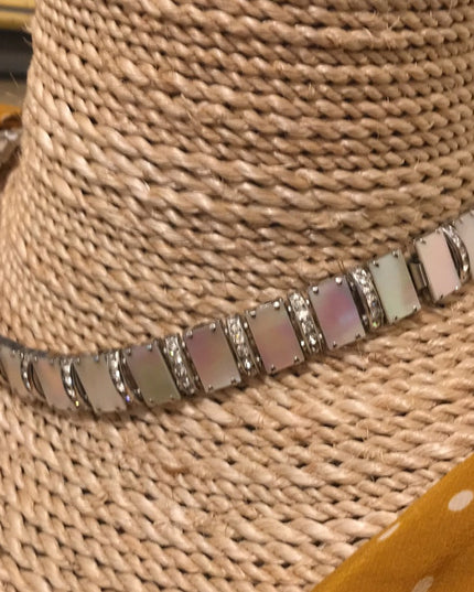 Vintage 1960s Abalone Crystal silver finish choker cleopatra necklace