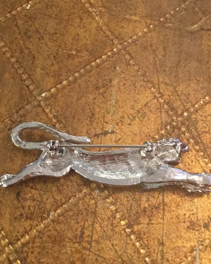 Vintage silver tone cougar crystal brooch