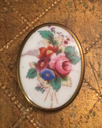 Antique Royal Worchester flower Cameo Ceram brooch