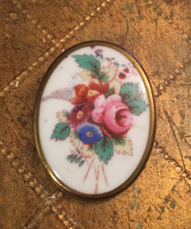 Antique Royal Worchester flower Cameo Ceram brooch