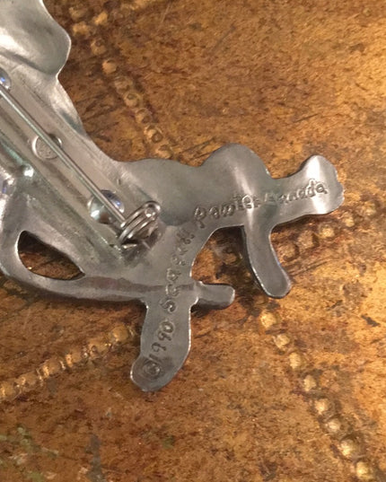 Pewter Cat & Dog sweater brooch clip 1990