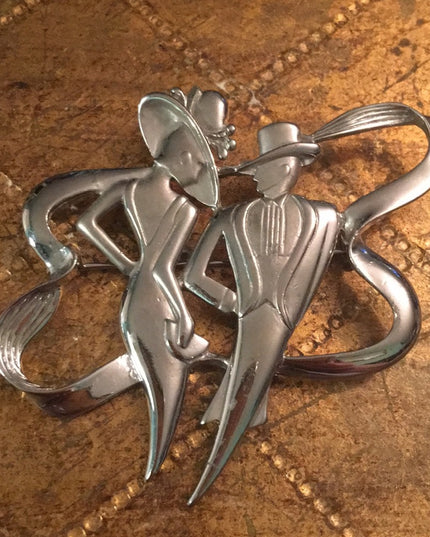 Vintage 1980s Silver tone Classy lady brooch