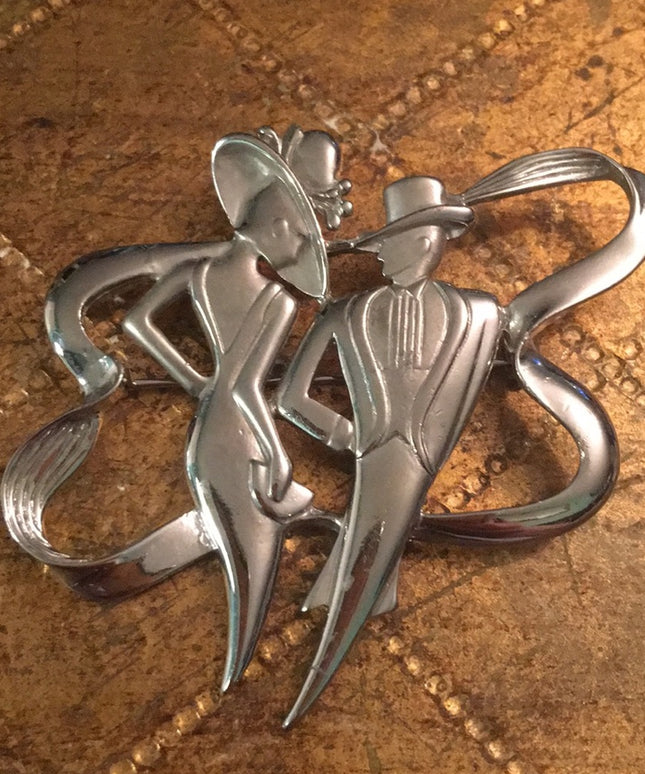 Vintage 1980s Silver tone Classy lady brooch