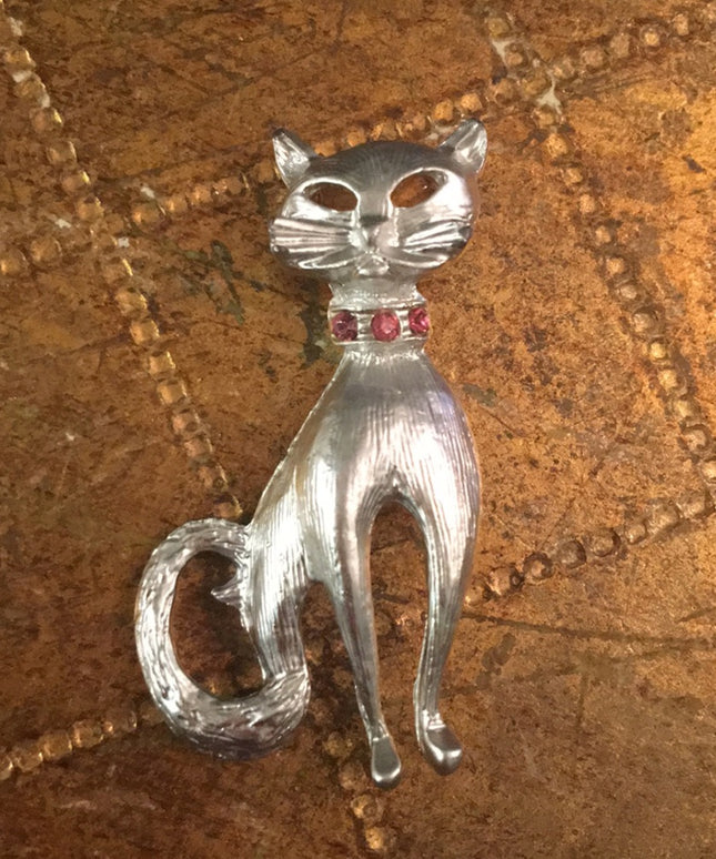 Vintage Kitty cat silver tone brooch