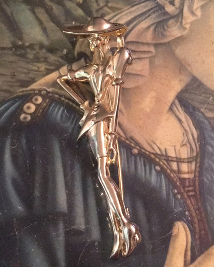 Gold tone Classy fancy lady brooch
