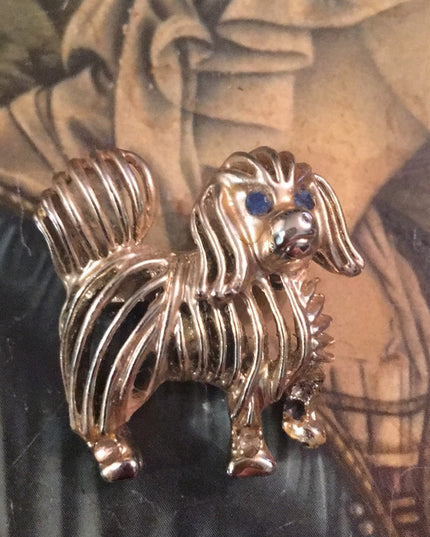 Vintage gold tone dog brooch