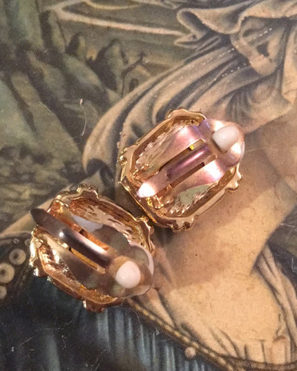 Vintage purple crystal Gold tone clip on earrings