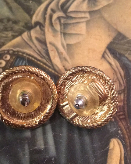 1980s gold tone rope faux pearl chunky earrings