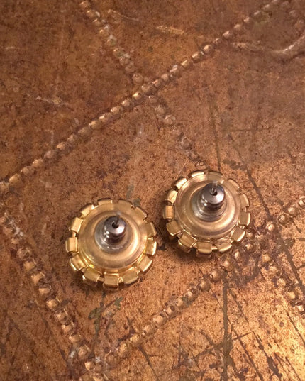 Vintage gold tone blue crystal pierced earrings