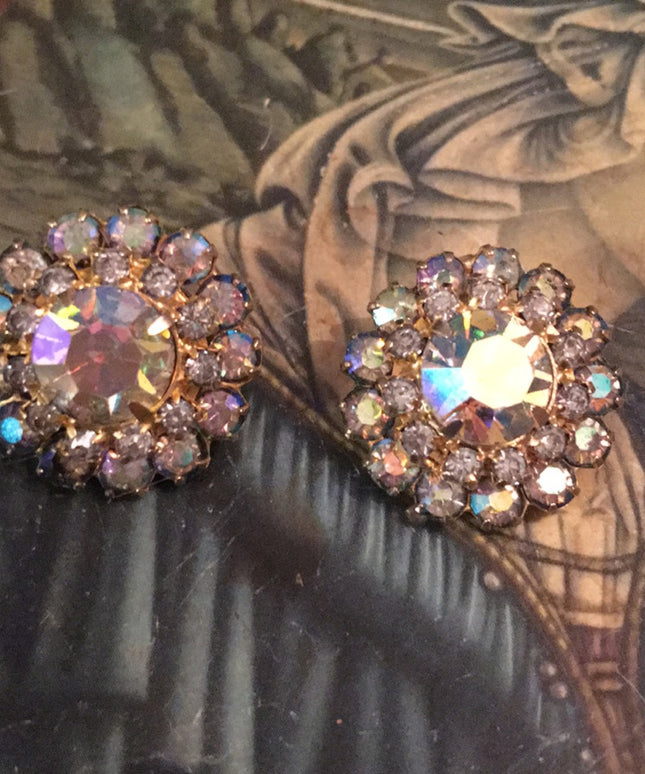 Vintage 1960s Crystal AB Clip on earrings