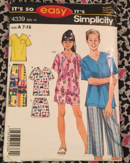 Simplicity EASY Girl & Boy sewing PJ pattern UNCUT