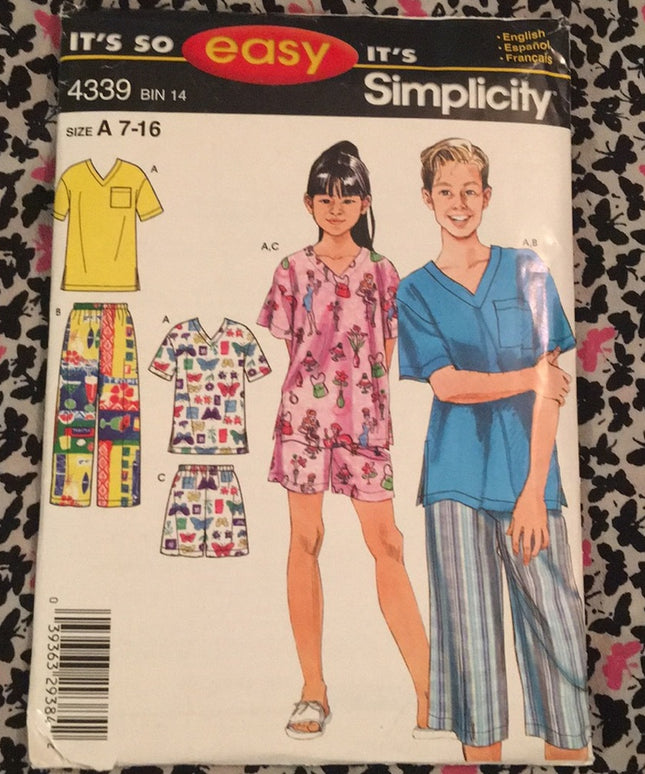 Simplicity EASY Girl & Boy sewing PJ pattern UNCUT