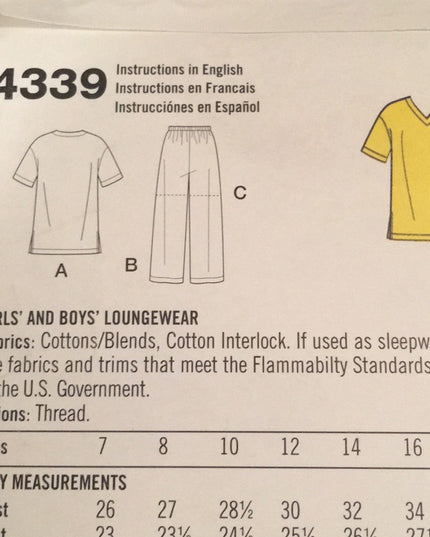 Simplicity EASY Girl & Boy sewing PJ pattern UNCUT