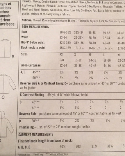 Simplicity Sewing pattern Jacket vest Uncut