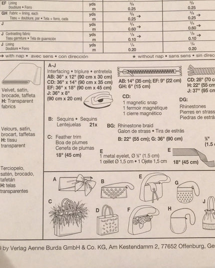 BURDA sewing pattern Bags Purse UNCUT