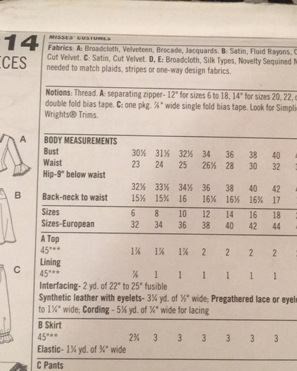 Simplicity Sewing pattern Uncut Pirate costume