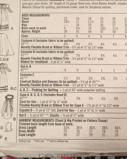 Simplicity Sewing pattern Uncut child costume