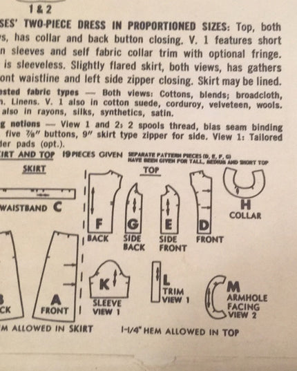 VTG Simplicity Uncut Sewing pattern Misses dress