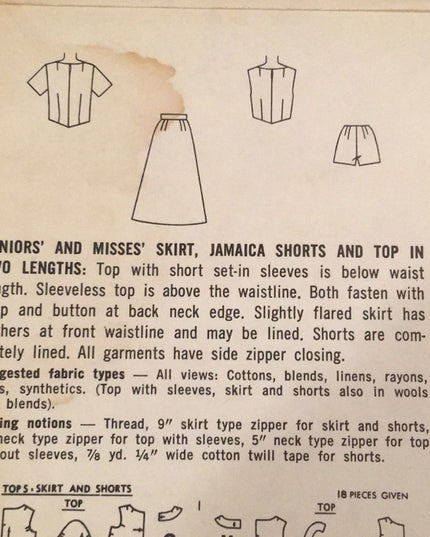VTG Simplicity Skirt & Shorts UNCUT sewing pattern