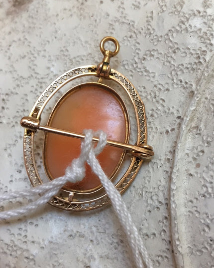 Antique 10k Gold hand carved cameo brooch pendant